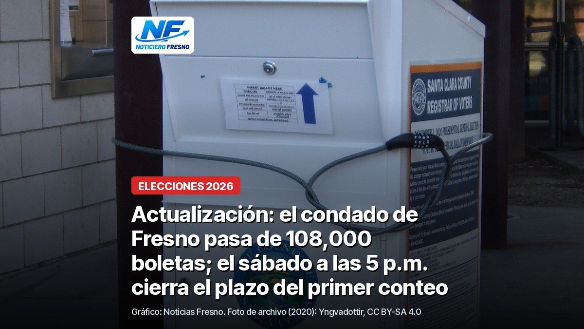 Foto de archivo de 2020 de un buzón oficial de boletas en San José, California, con el titular de la nota; no es un buzón del condado de Fresno
