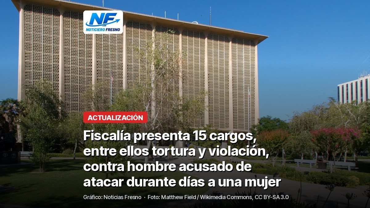 Foto de archivo del edificio del Tribunal del Condado de Fresno, en el centro de Fresno, con el titular de la nota; no muestra a ninguna persona de la nota