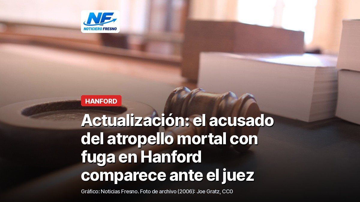 Foto de archivo de un mazo de juez sobre una mesa con libros, con el titular de la actualización; no es del tribunal del condado de Kings