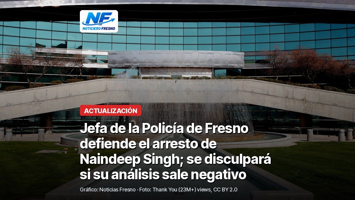 Foto de archivo de la fuente frente al Ayuntamiento de Fresno, con el titular de la nota; no muestra a ninguna persona de la nota