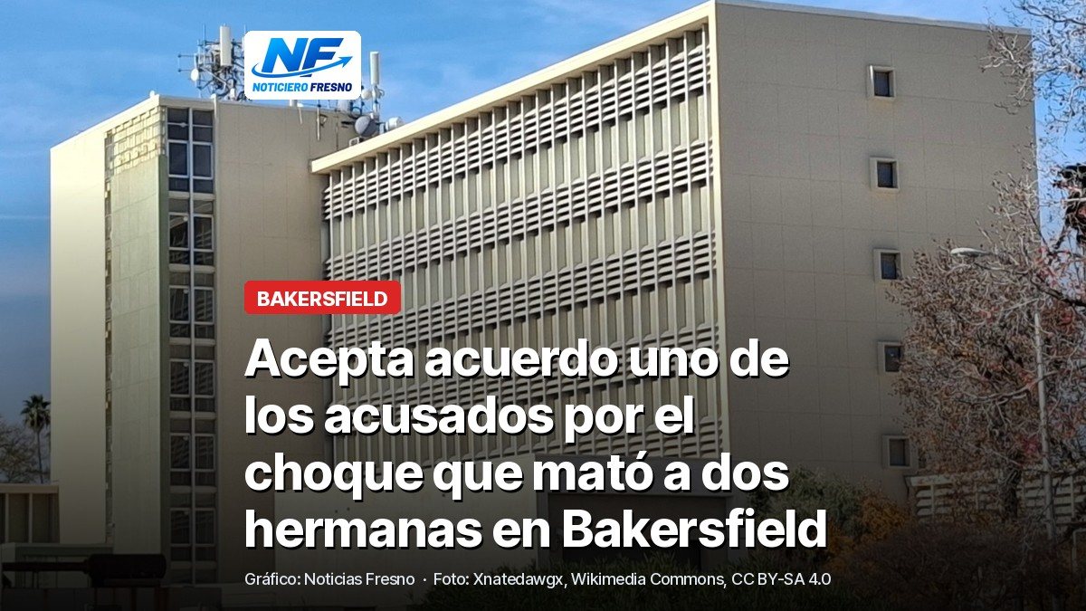 Edificio del Tribunal Superior del Condado de Kern en Bakersfield, con el titular de la nota