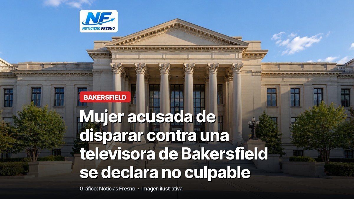 Imagen ilustrativa de un edificio de tribunal con el titular sobre la mujer acusada de disparar contra una estación de televisión en Bakersfield