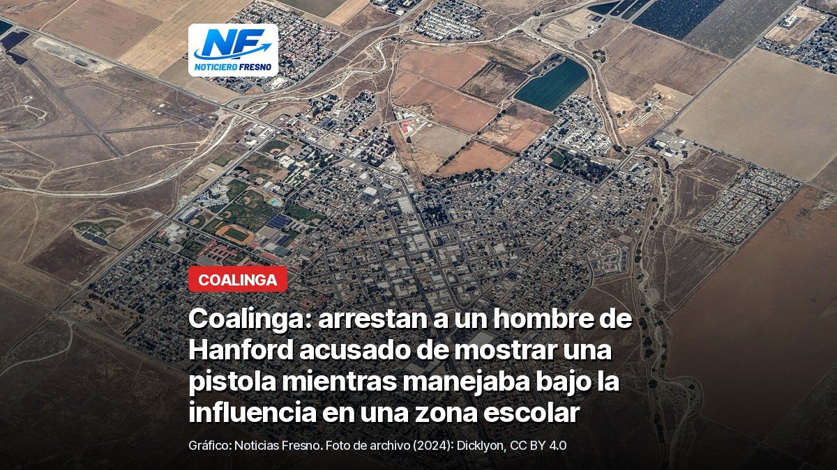 Vista aérea de archivo de la ciudad de Coalinga, con el titular de la nota