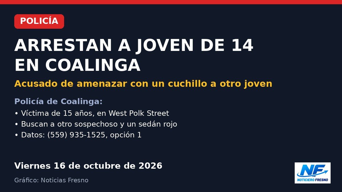 Gráfico: arresto de un joven de 14 años en Coalinga tras un ataque con cuchillo