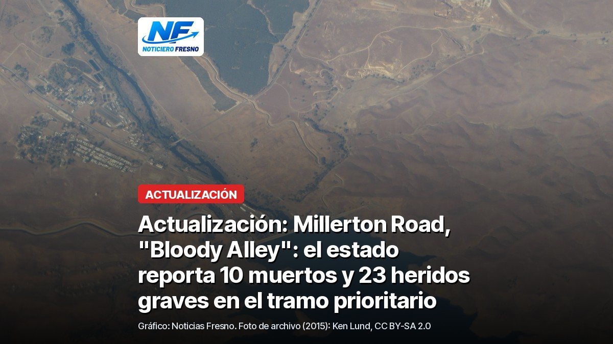Foto aérea de archivo de 2015 de Friant y el lago Millerton, en el este del condado de Fresno, con el titular de la nota