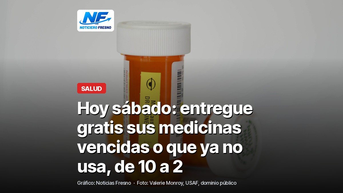 Frascos de medicamentos recetados sobre una mesa blanca, con el titular de la nota sobre el Día Nacional de Entrega de Medicamentos