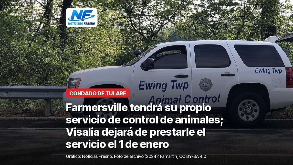 Vehículo de control de animales del municipio de Ewing, Nueva Jersey, estacionado junto a una carretera, foto de archivo de 2024 con el titular de la nota; no es un vehículo de Farmersville