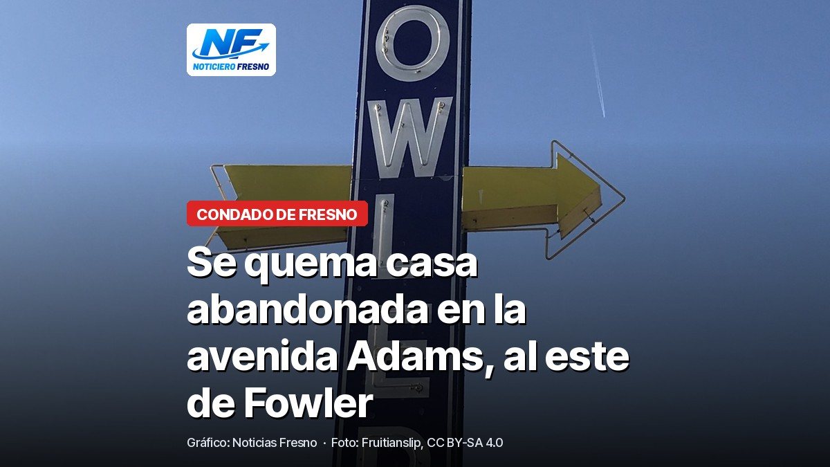 Letrero de la ciudad de Fowler con el titular de la nota