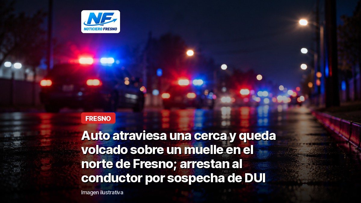 Imagen ilustrativa de luces de patrulla de noche con el titular de la nota