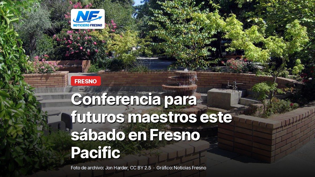 Foto de archivo del campus de Fresno Pacific University con el titular de la nota