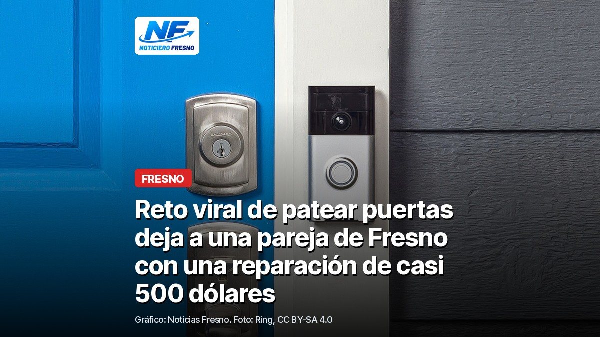Timbre con cámara instalado junto a la puerta de entrada de una casa, foto de archivo, con el titular de la nota