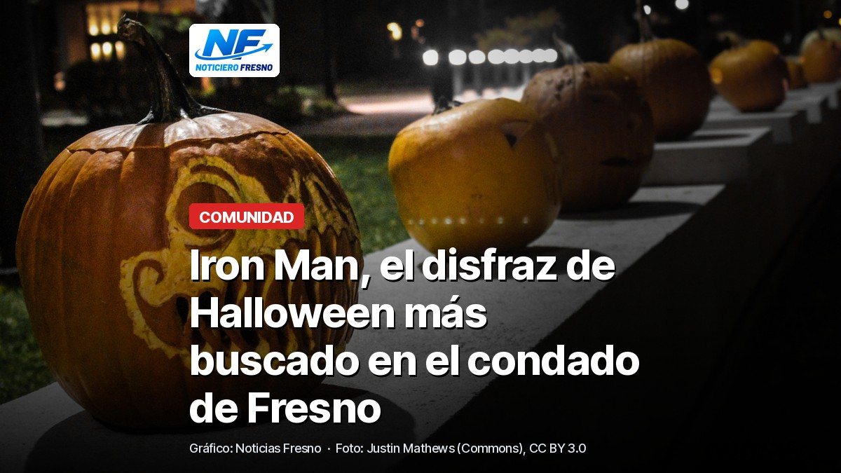 Calabazas talladas de Halloween iluminadas de noche sobre un muro, con el titular de la nota