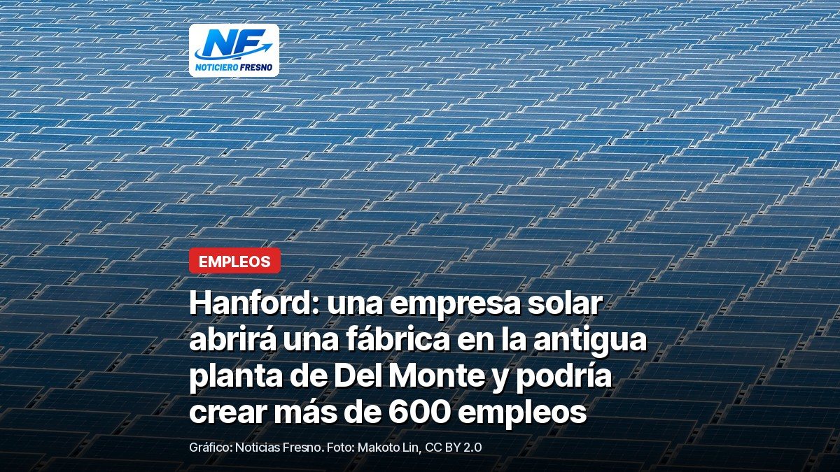 Foto de archivo de un campo de paneles solares en una fábrica de Taiwán, con el titular de la nota; no es de Hanford