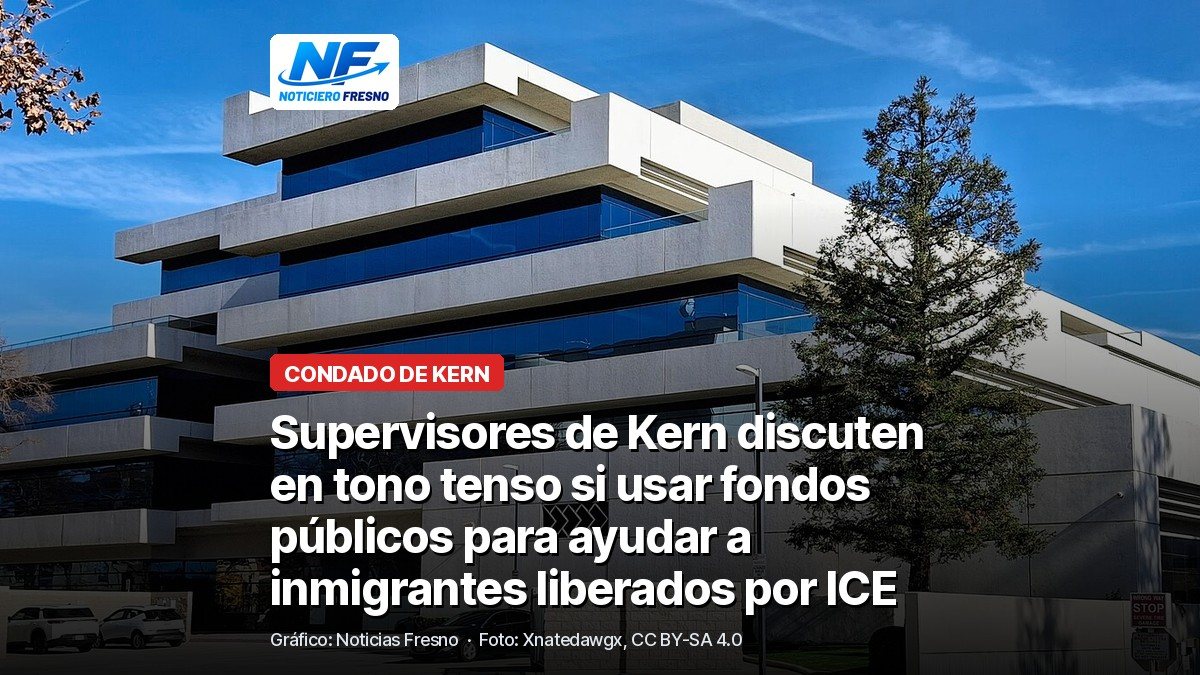 Centro Administrativo del Condado de Kern en Bakersfield, con el titular de la nota