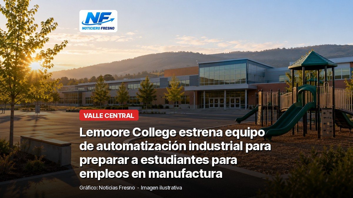 Imagen ilustrativa de un plantel escolar con el titular de la nota sobre el nuevo equipo de Lemoore College