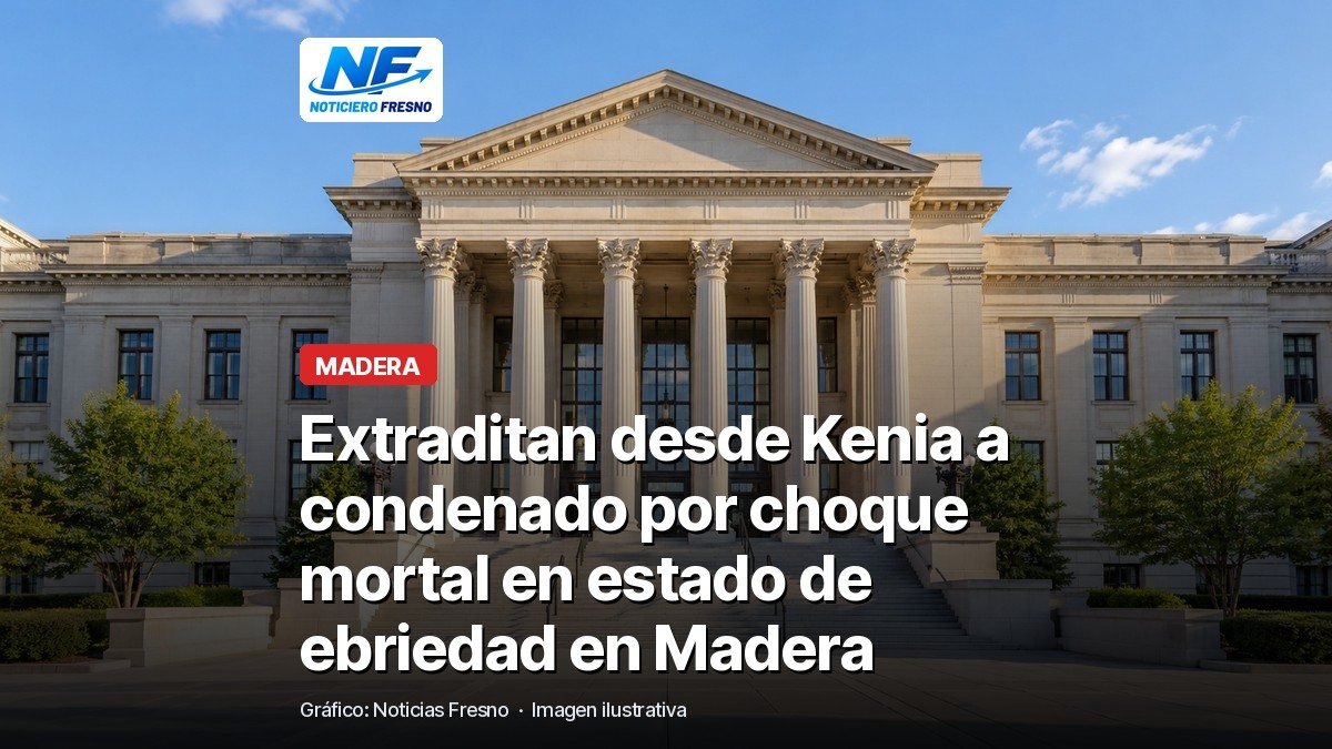 Imagen ilustrativa de un edificio de tribunal con el titular de la nota sobre la extradición desde Kenia