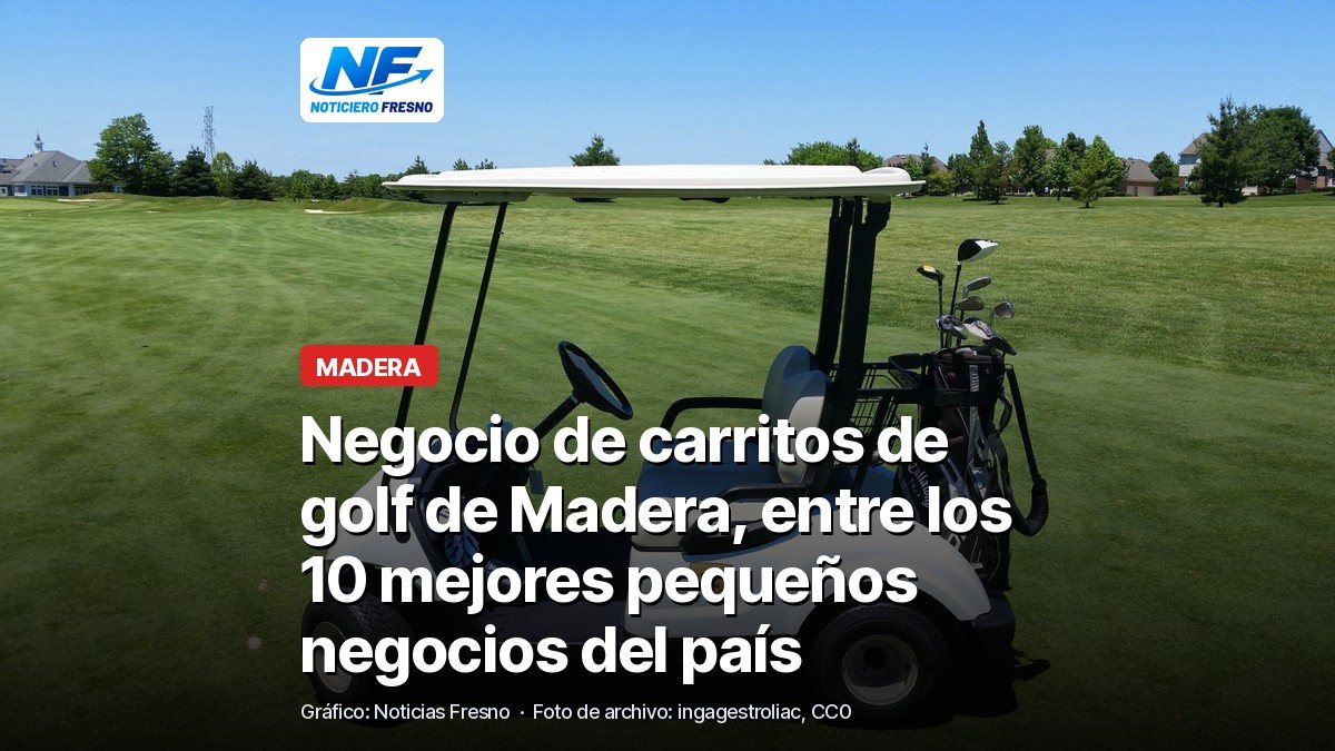 Carrito de golf blanco sobre el pasto de un campo, foto de archivo ilustrativa, con el titular de la nota