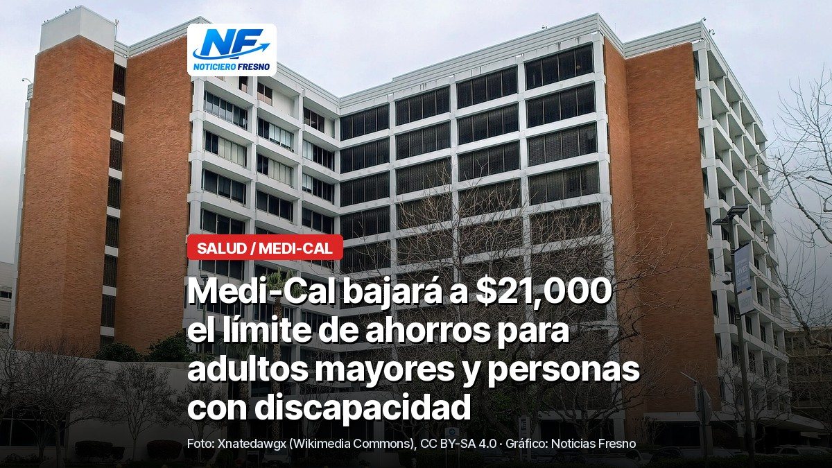 Edificio del Community Regional Medical Center en el centro de Fresno, con el titular de la nota