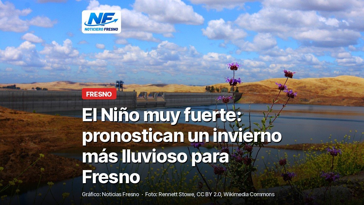 Represa Friant y lago Millerton, en el río San Joaquín del condado de Fresno, con flores silvestres en primer plano, y el titular de la nota