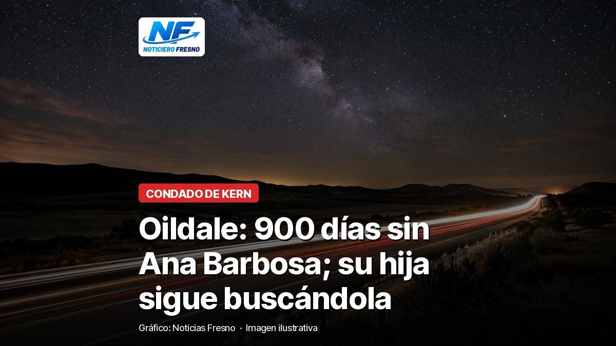Imagen ilustrativa de una carretera de noche con el titular de la nota sobre Ana Barbosa, desaparecida en Oildale