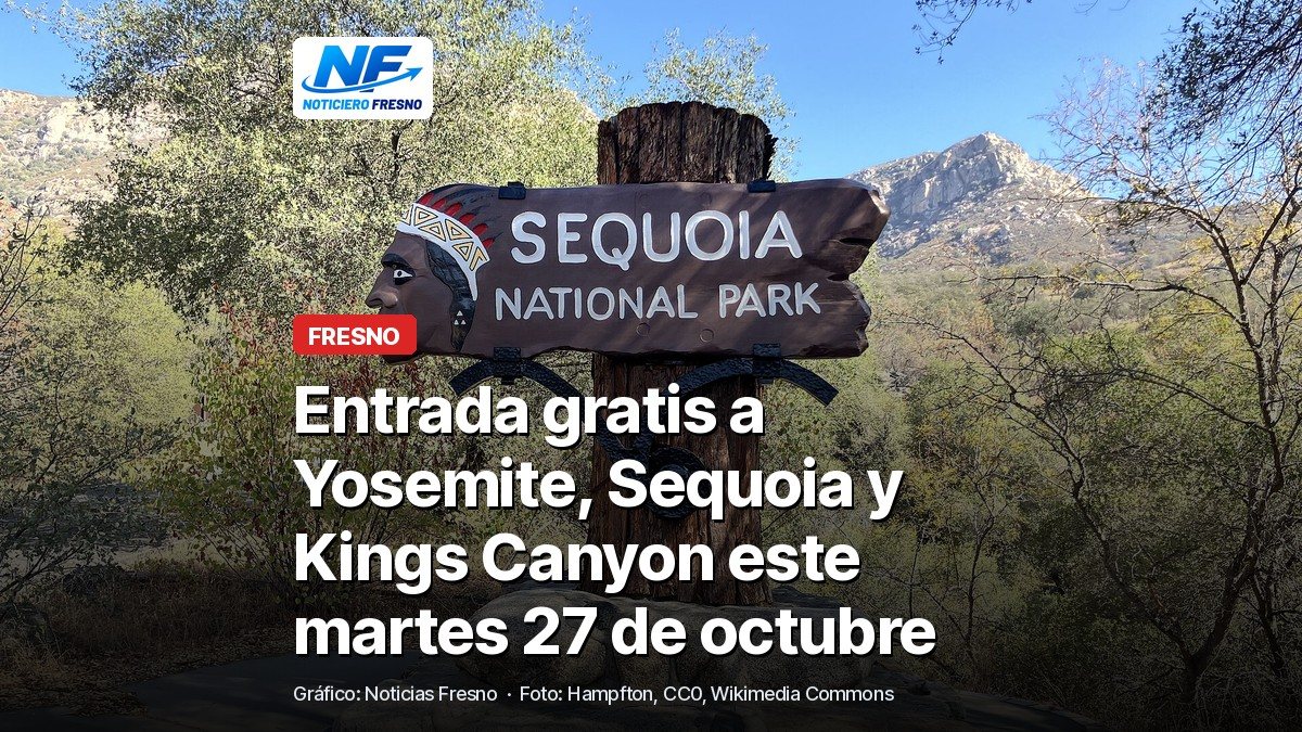 Letrero de madera de la entrada Ash Mountain del Parque Nacional Sequoia, con árboles y montañas al fondo, y el titular de la nota