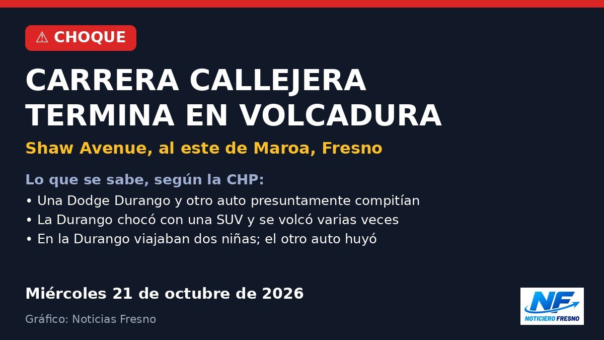 Gráfico: presunta carrera callejera termina en volcadura en Shaw Avenue, Fresno