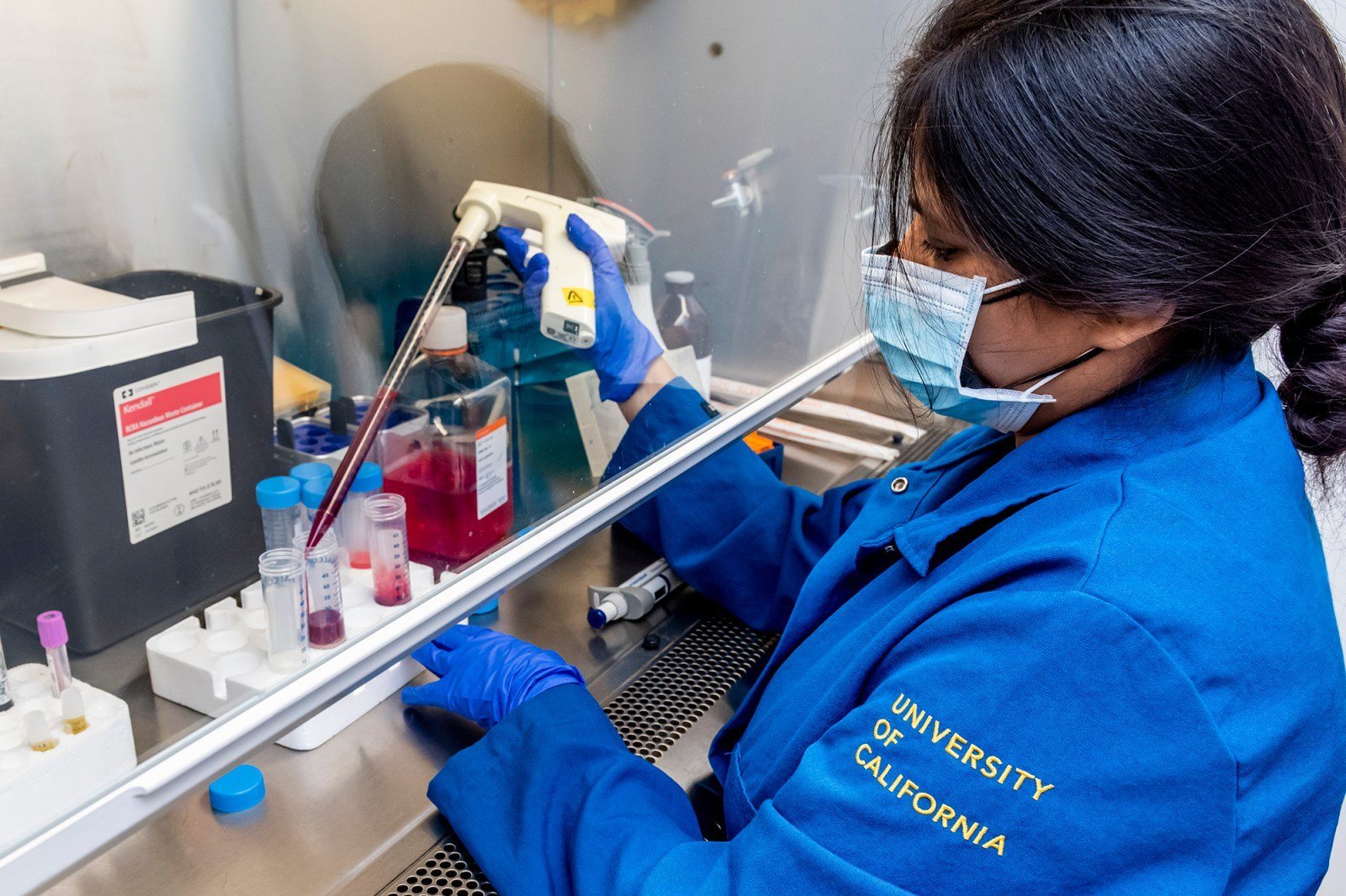 Una profesora de inmunología trabaja en un laboratorio de UC Irvine, el 3 de febrero de 2021 (foto de archivo)