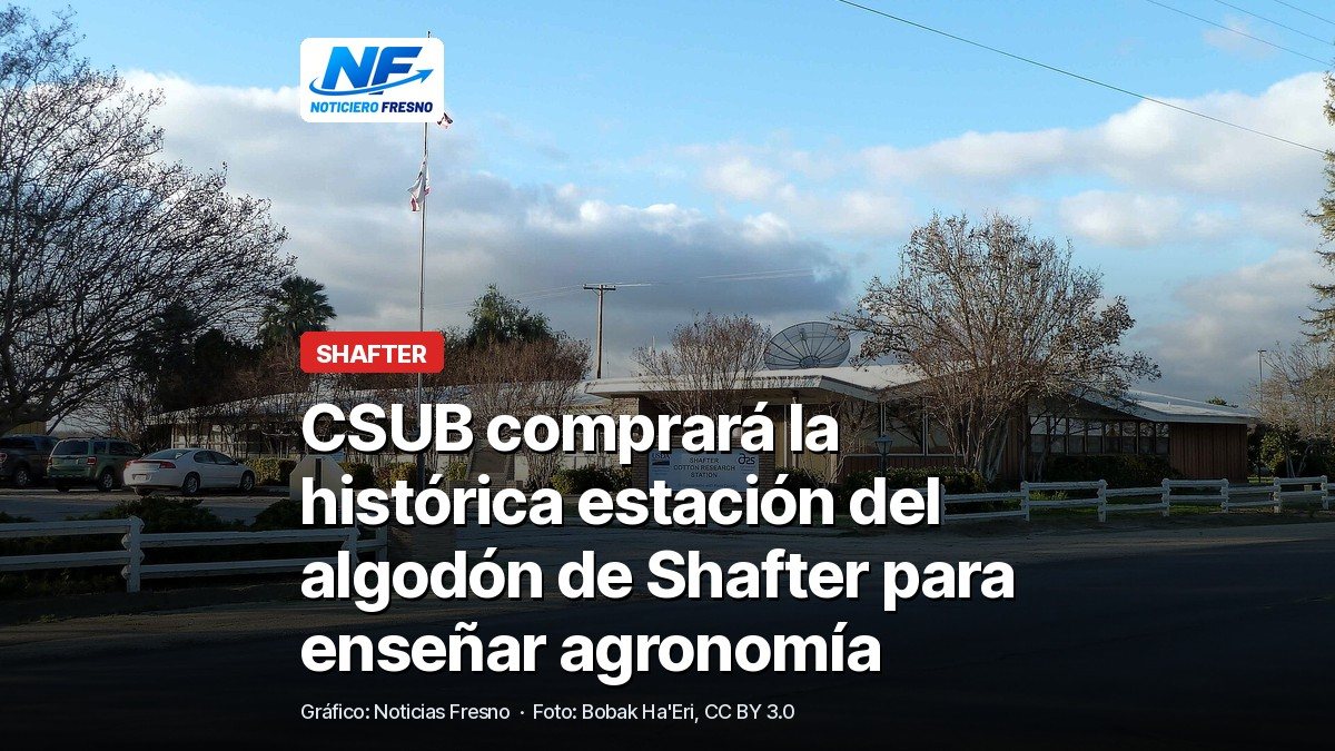 Foto de archivo de la entrada de la Estación de Investigación del Algodón de Shafter, en el condado de Kern, con el titular de la nota