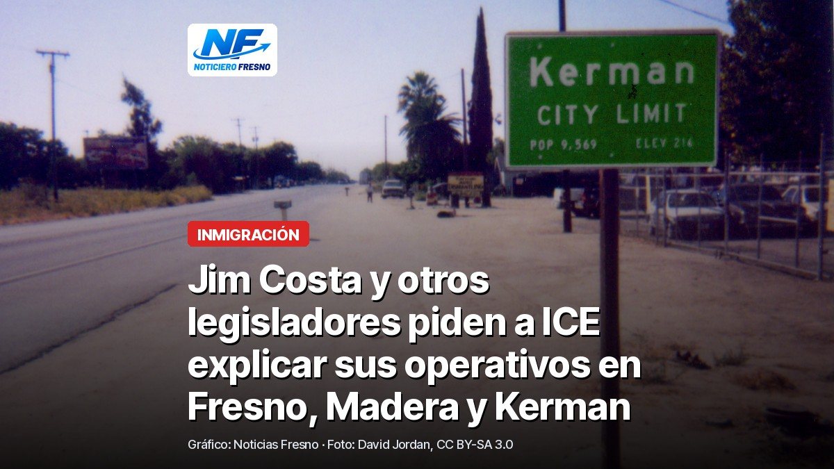 Foto de archivo de la entrada a Kerman por la Carretera 180, en el oeste del Condado de Fresno, con el titular de la nota