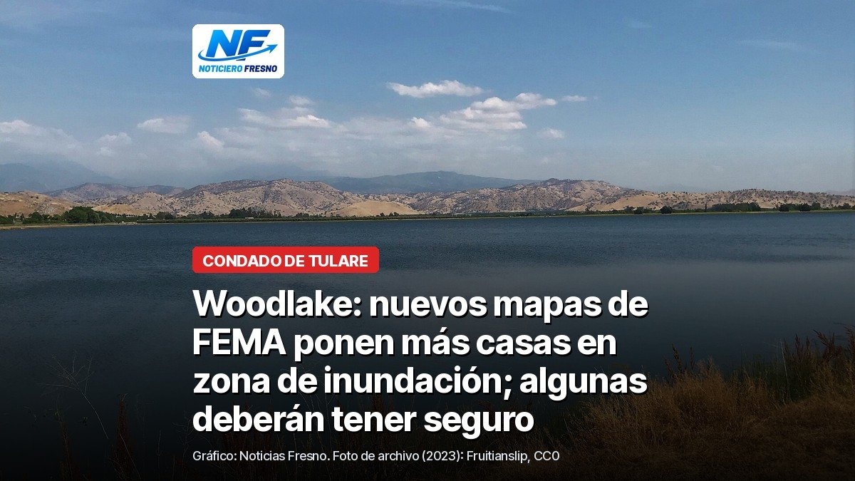Lago Bravo en Woodlake con las colinas de la Sierra al fondo, foto de archivo de 2023, con el titular de la nota